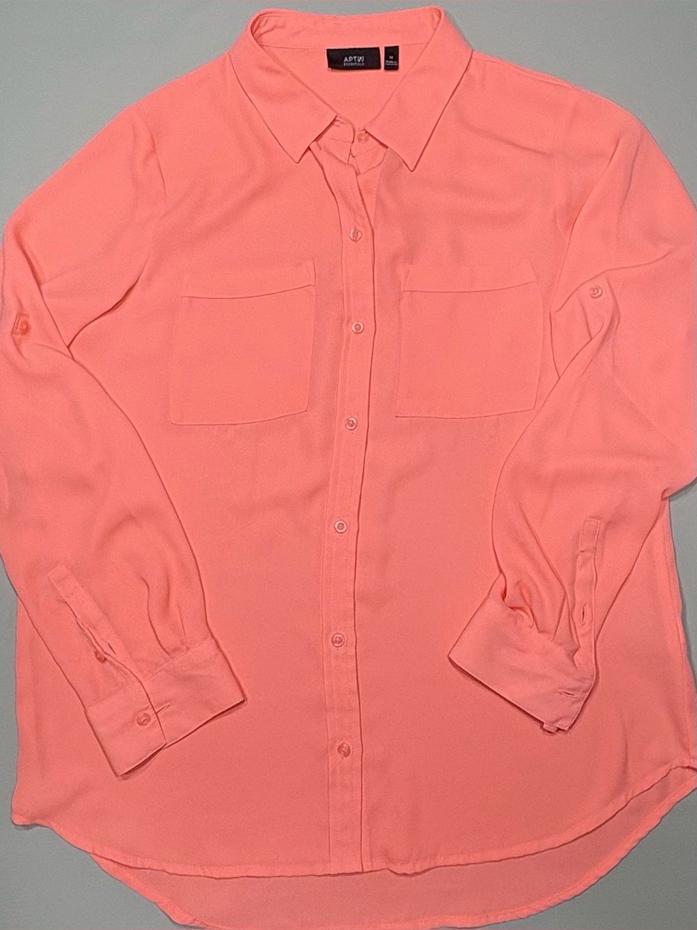 Apt. 9 Neon Peach Button-Up Blouse with Roll-tab Sleeves - Picture 12 of 13
